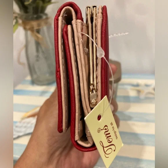 Red Quilted Bow Wallet | Rhinestone Accent | Glam Mini Wallet - Picture 4 of 6